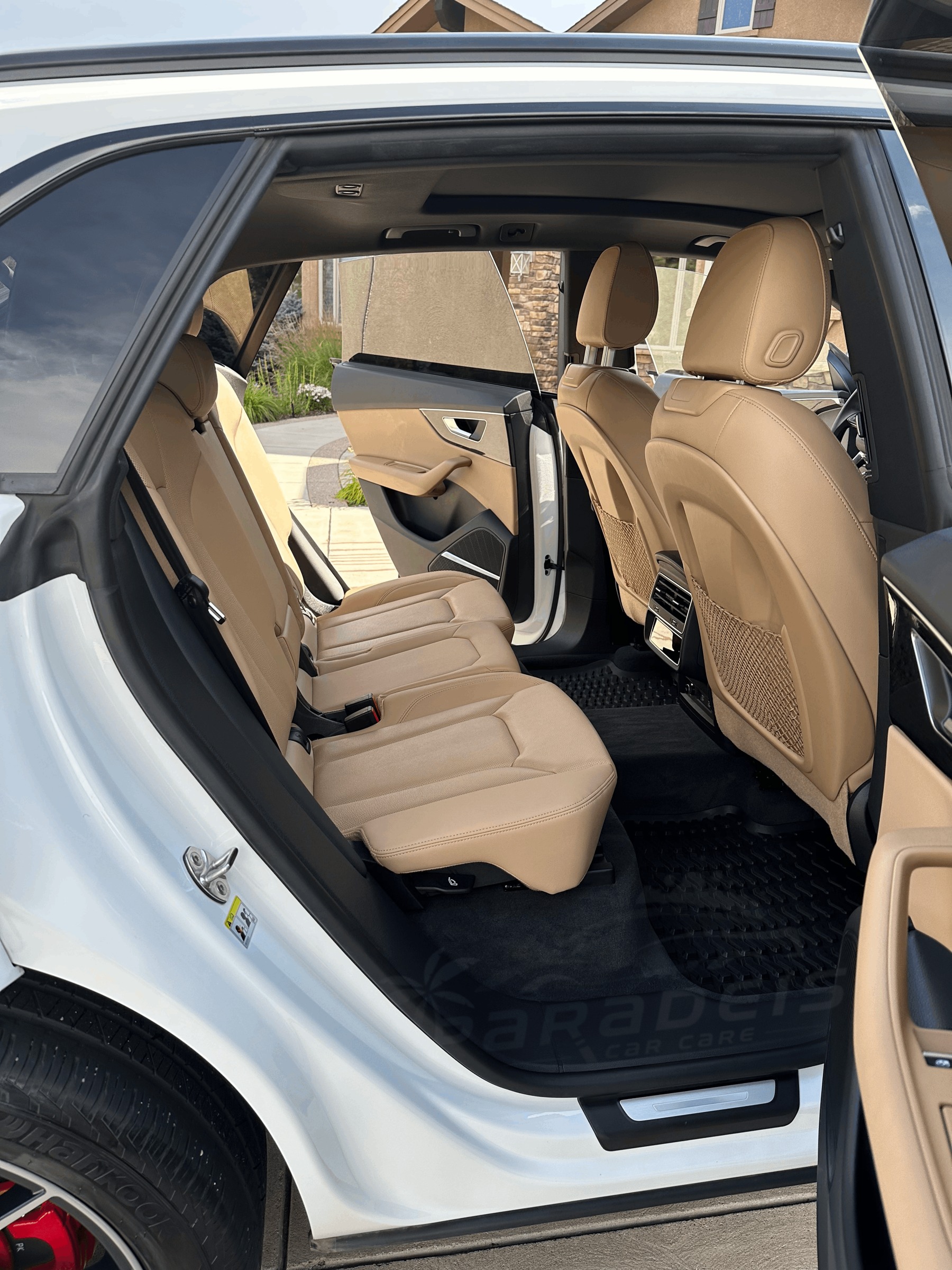 Audi Q8 finished interior, rear-seat finish, detailed by Paradeis Car Care
