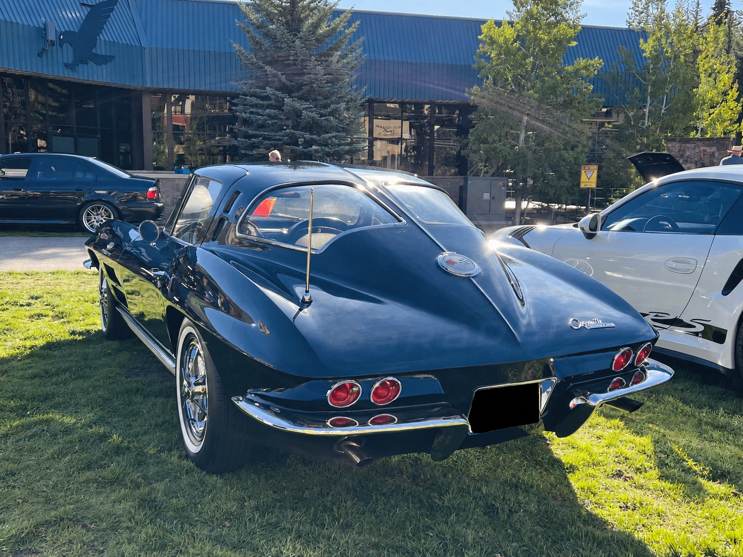 Blue Corvette detailed by Paradeis Car Care, rear three-quarter