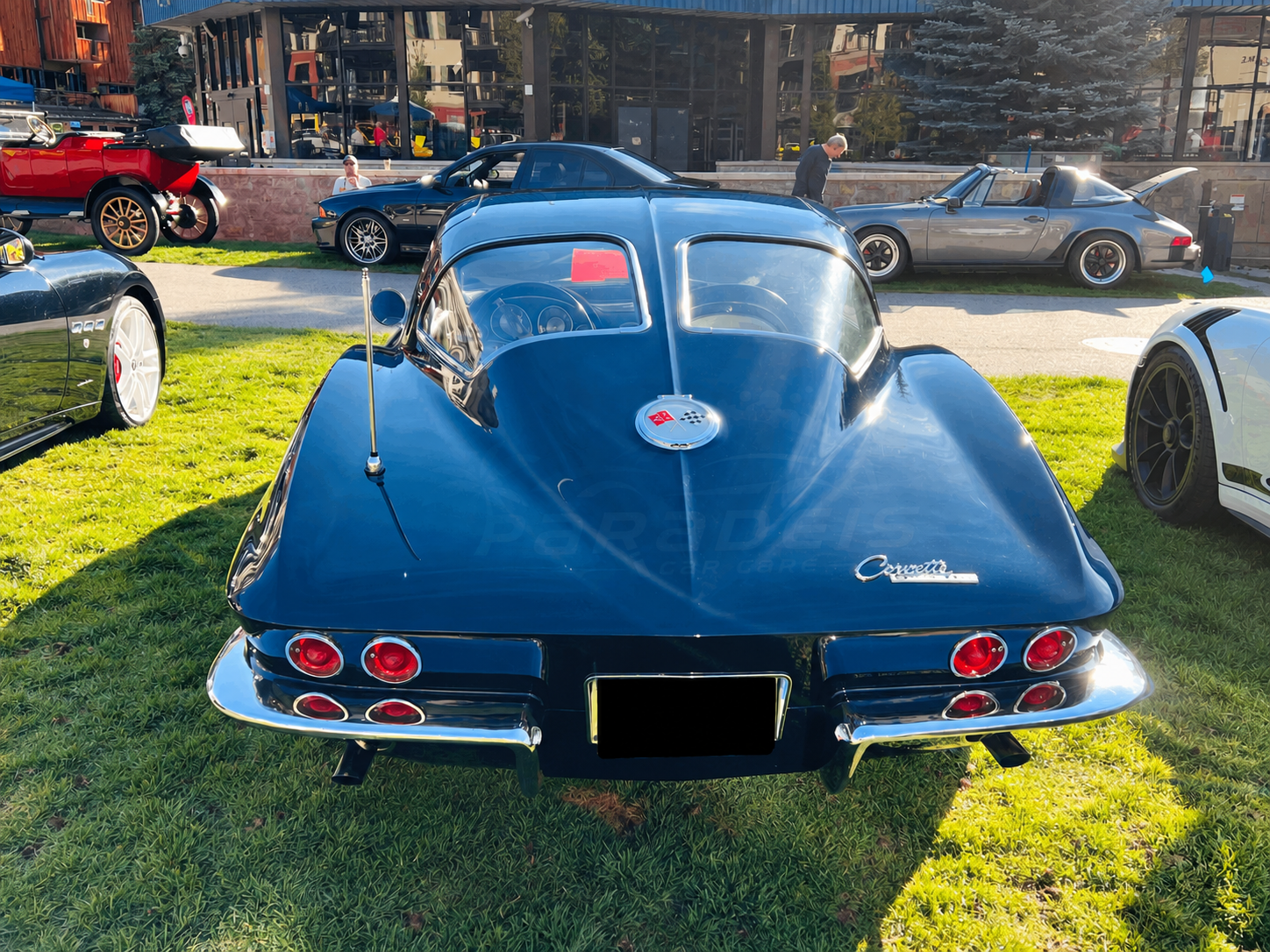 Blue Corvette detailed by Paradeis Car Care, split-window rear view