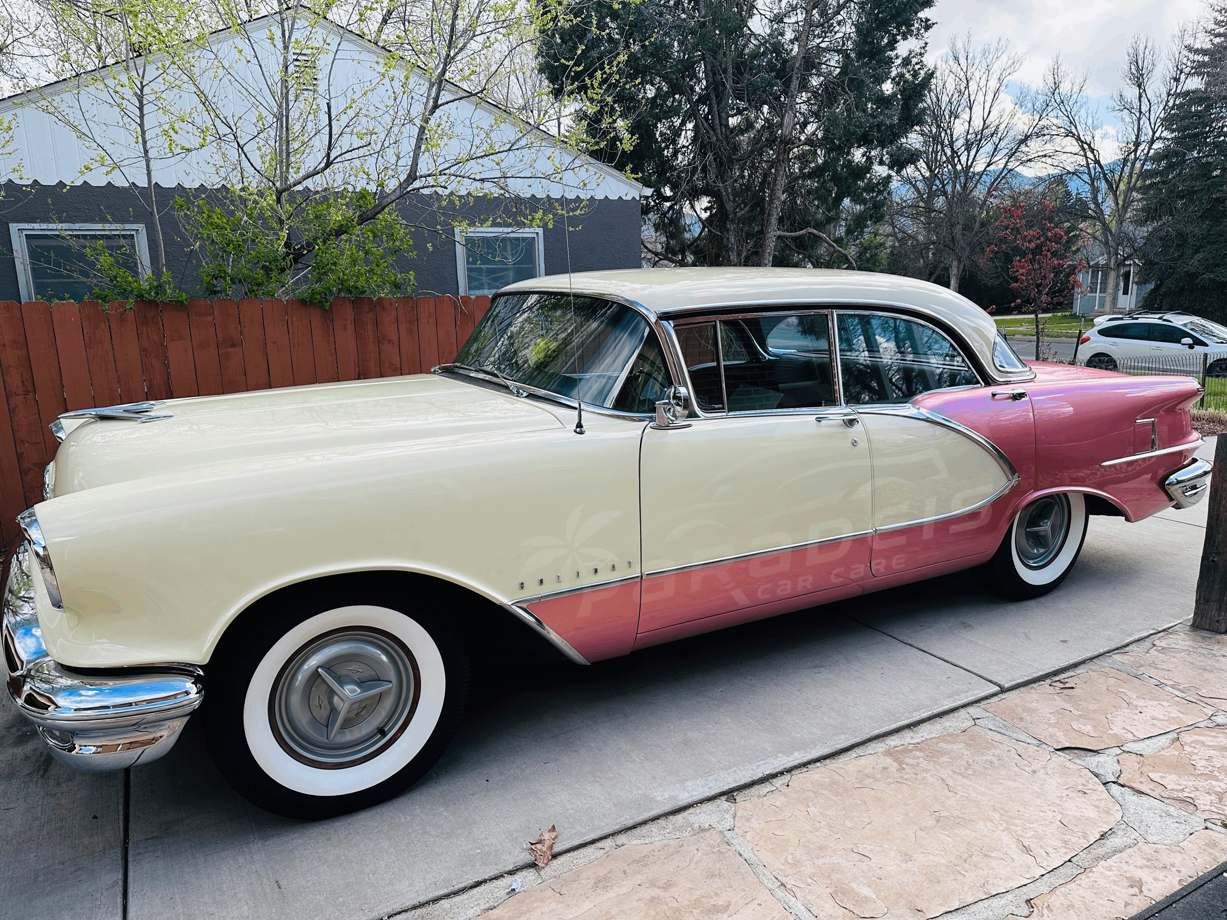 1956 Oldsmobile detailed by Paradeis Car Care, two-tone side profile