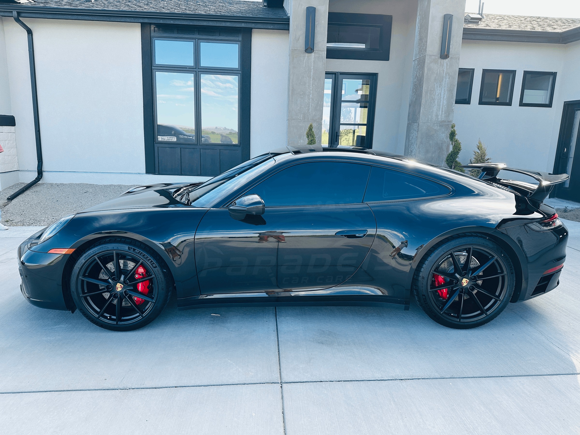 Black Porsche detailed by Paradeis Car Care, side profile